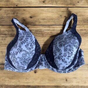 Soma 36DD Full Coverage Embraceable Bra With Lace Trim Blue & Black Floral Desig